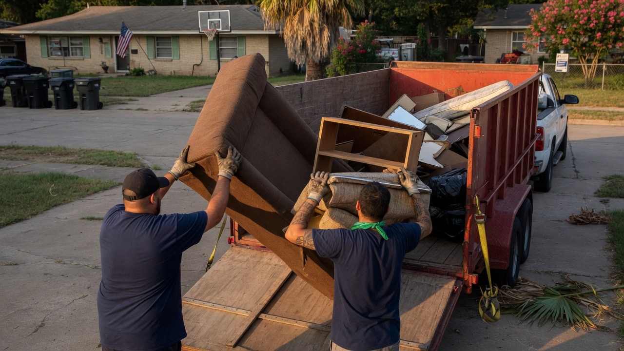 Crew loading junk in North Dallas for an Addison job