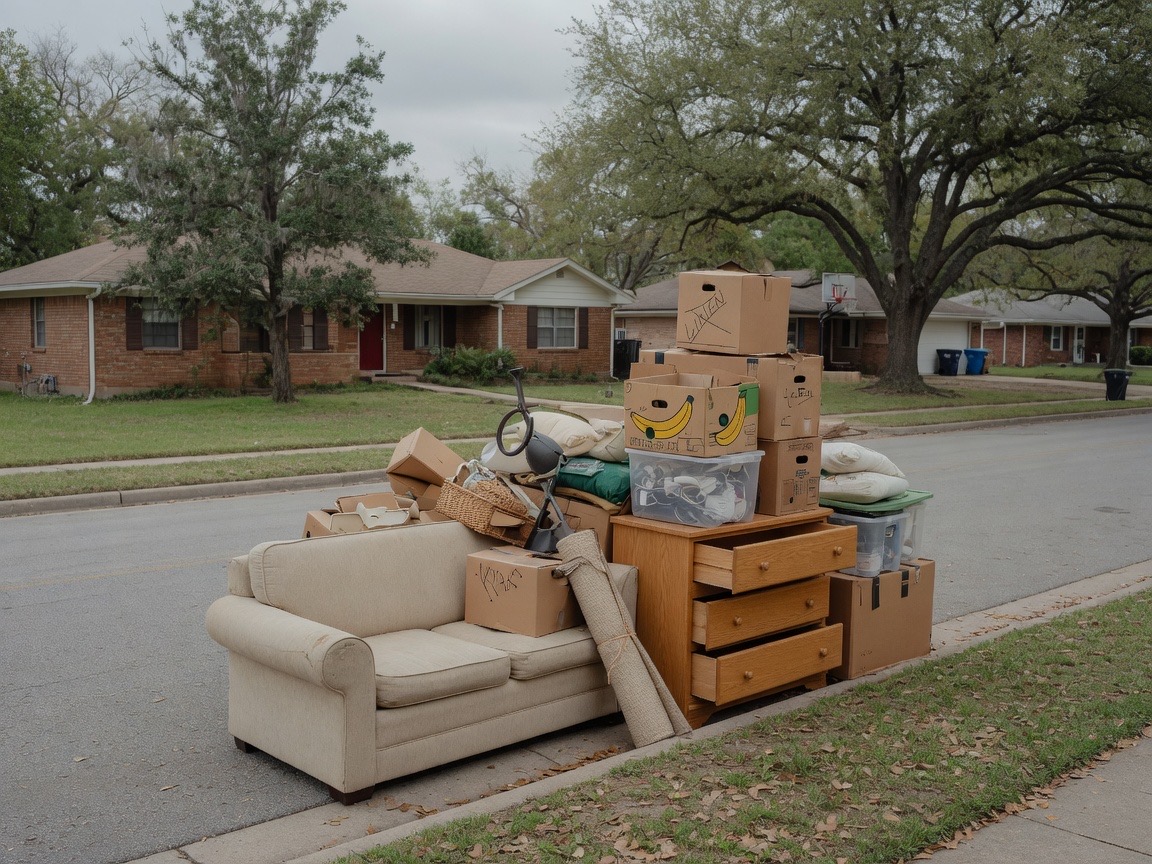 Household furniture staged for an Addison apartment junk pickup